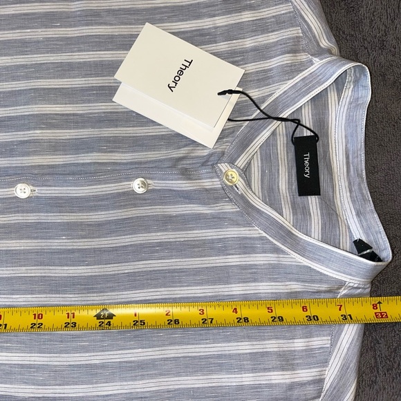 Theory NWT Linen Blend Blue & White Stripe Button Down Size L - Picture 4 of 5